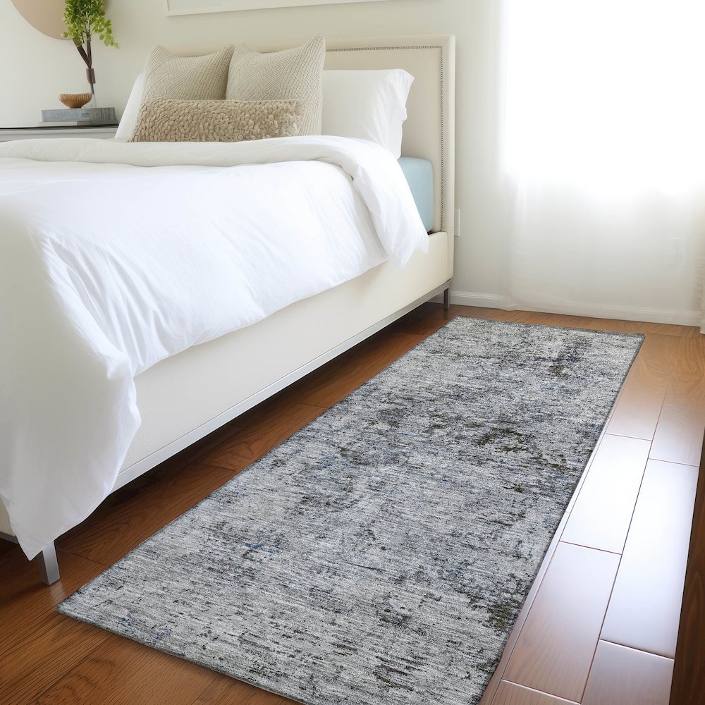 Premium Machine Washable Mayfield AMF953 Gray 2'3" x 7'6" Runner Rug. Picture 5