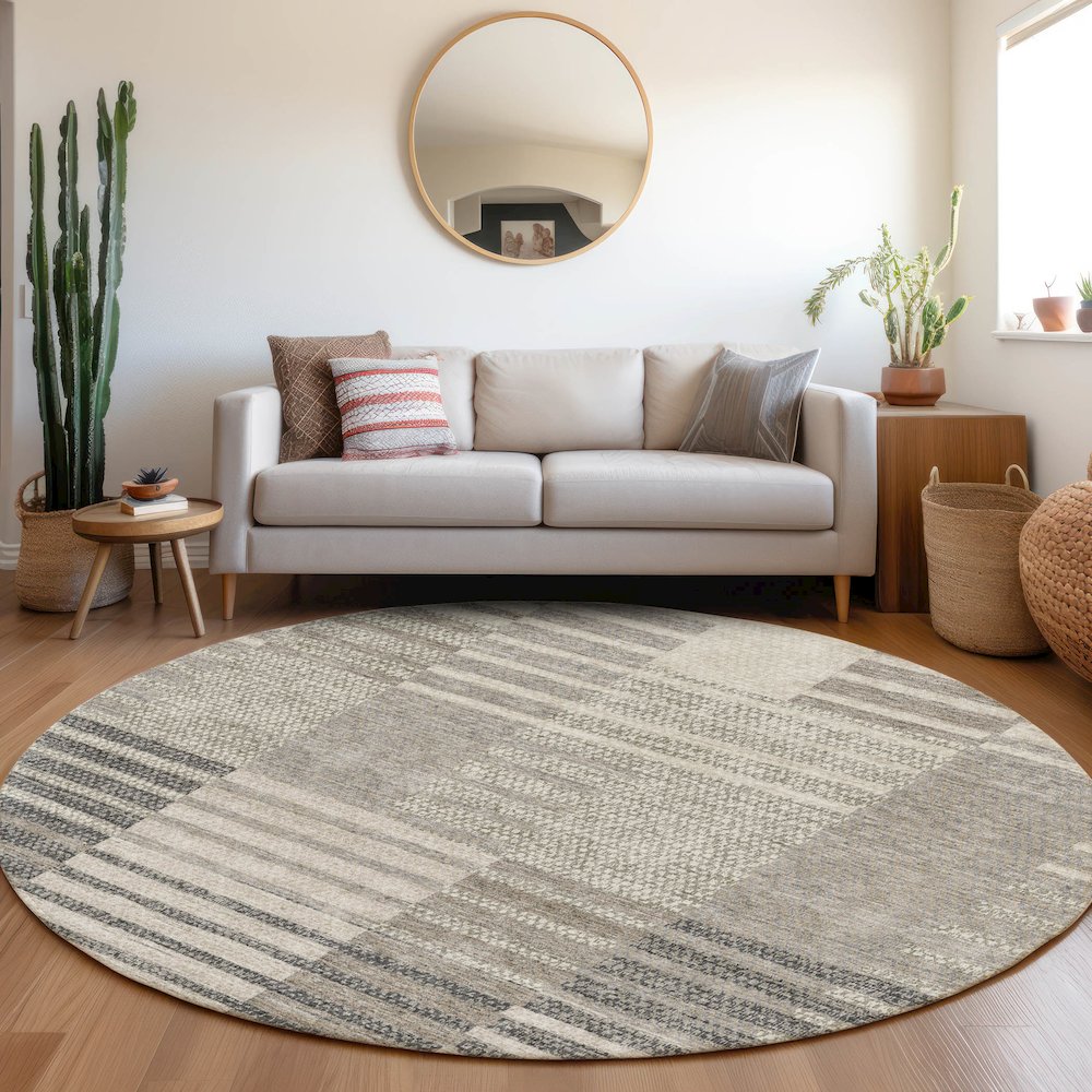 Premium Machine Washable Mayfield AMF954 Beige 8' x 8' Round Rug. Picture 5