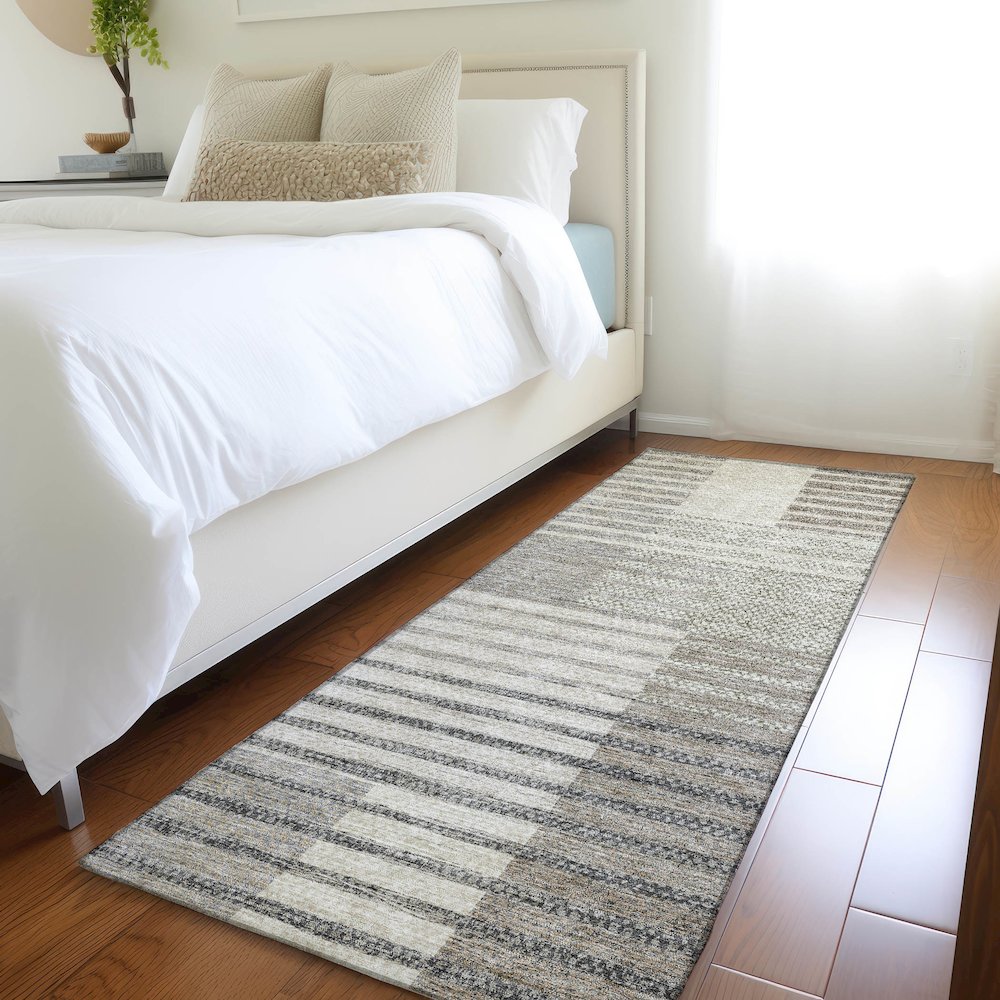 Premium Machine Washable Mayfield AMF954 Beige 2'3" x 7'6" Runner Rug. Picture 5