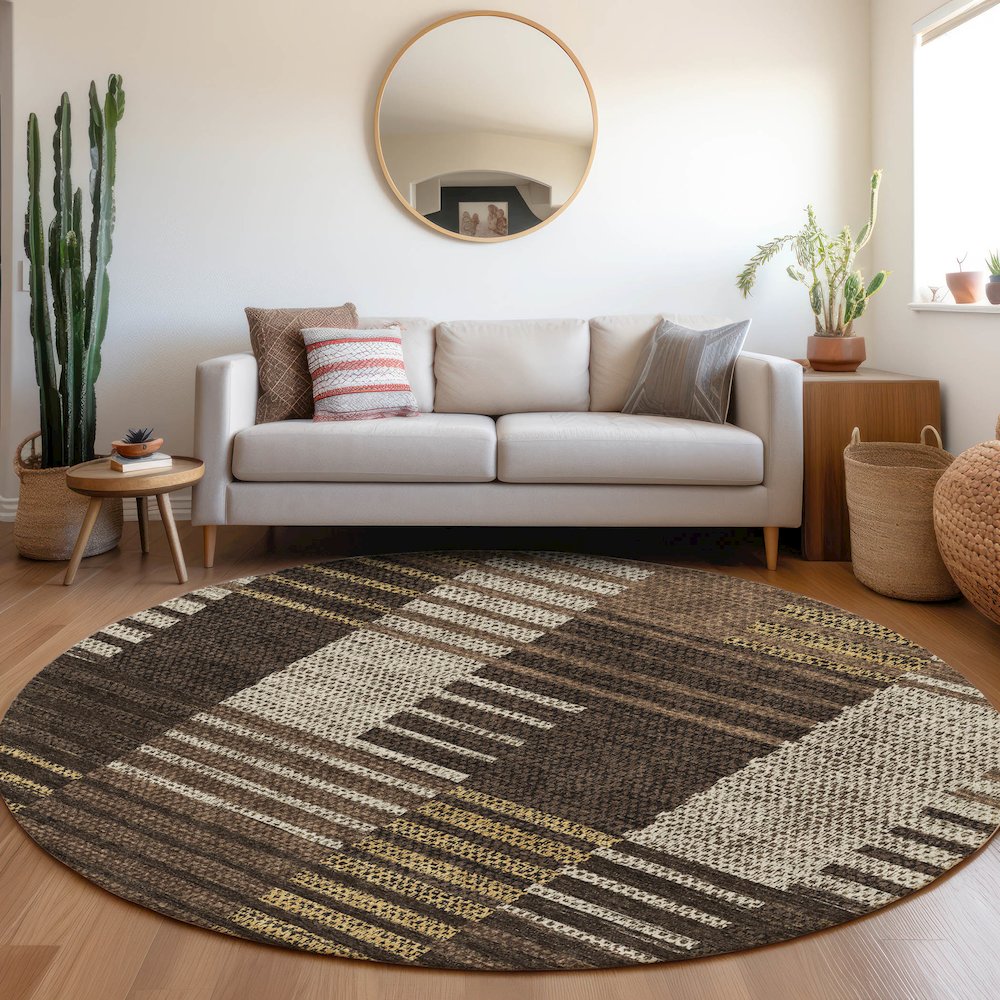 Premium Machine Washable Mayfield AMF954 Chocolate 8' x 8' Round Rug. Picture 5