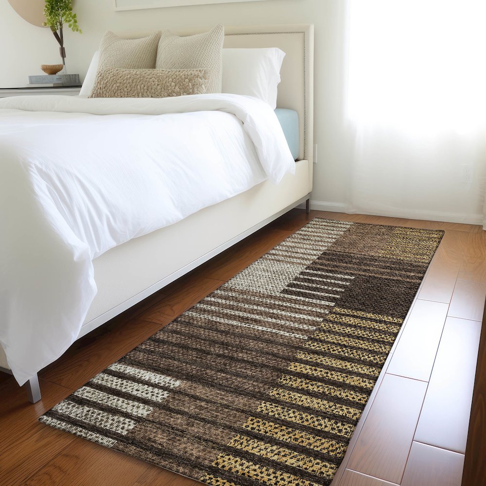 Premium Machine Washable Mayfield AMF954 Chocolate 2'3" x 7'6" Runner Rug. Picture 5