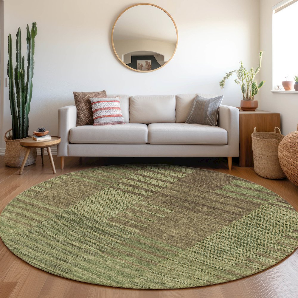 Premium Machine Washable Mayfield AMF954 Mocha 8' x 8' Round Rug. Picture 5