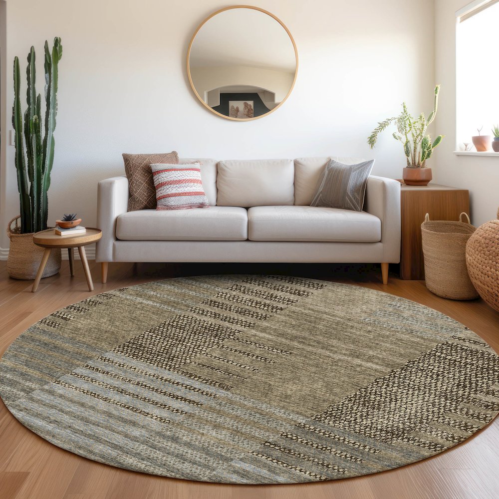 Premium Machine Washable Mayfield AMF954 Taupe 8' x 8' Round Rug. Picture 5