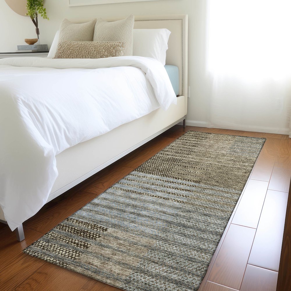 Premium Machine Washable Mayfield AMF954 Taupe 2'3" x 7'6" Runner Rug. Picture 5