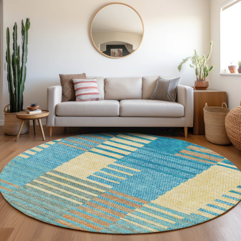 Premium Machine Washable Mayfield AMF954 Teal 8' x 8' Round Rug. Picture 5