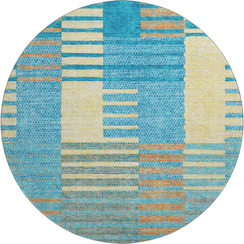 Premium Machine Washable Mayfield AMF954 Teal 8' x 8' Round Rug. Picture 1