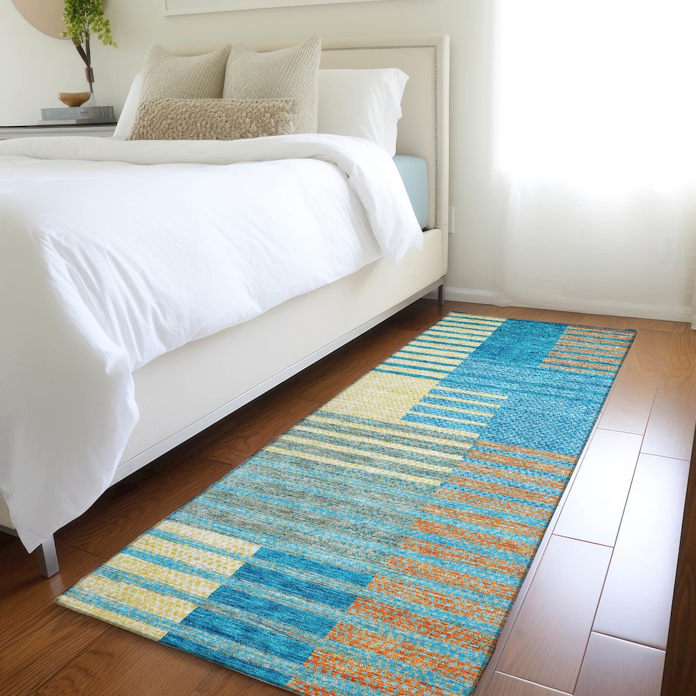 Premium Machine Washable Mayfield AMF954 Teal 2'3" x 7'6" Runner Rug. Picture 5