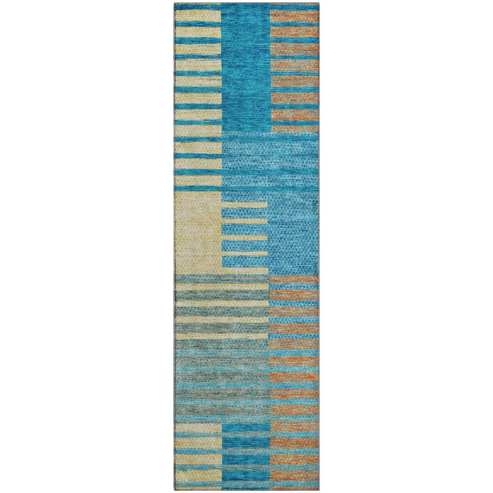 Premium Machine Washable Mayfield AMF954 Teal 2'3" x 7'6" Runner Rug. Picture 1