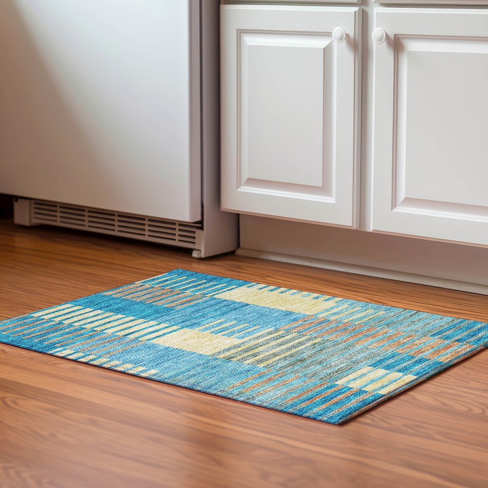 Premium Machine Washable Mayfield AMF954 Teal 1'8" x 2'6" Rug. Picture 5