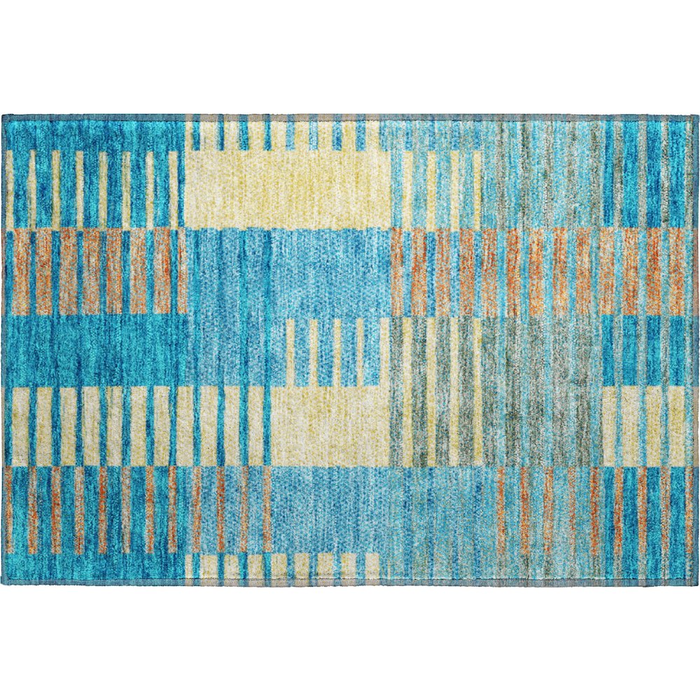 Premium Machine Washable Mayfield AMF954 Teal 1'8" x 2'6" Rug. Picture 1