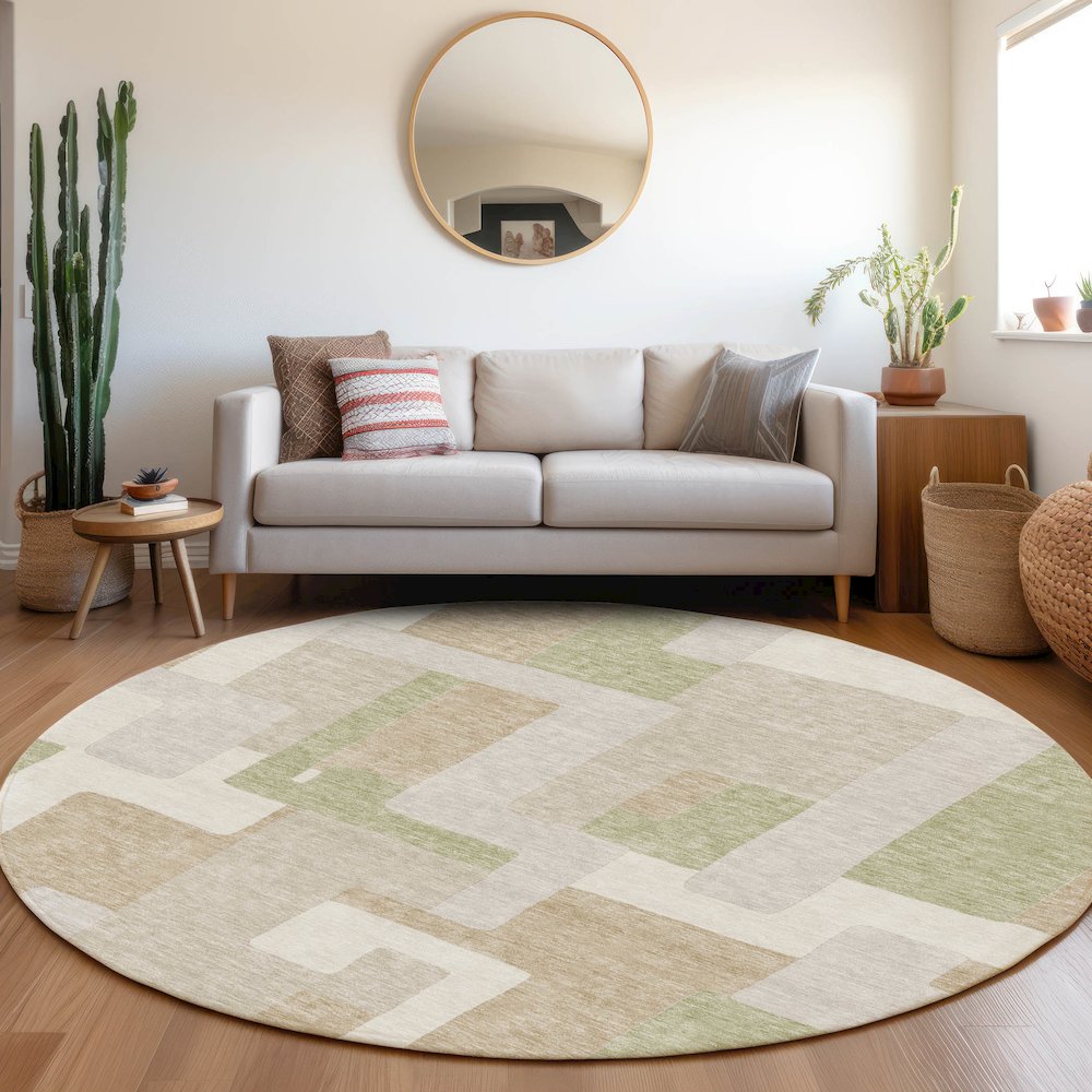 Premium Machine Washable Mayfield AMF955 Beige 8' x 8' Round Rug. Picture 5
