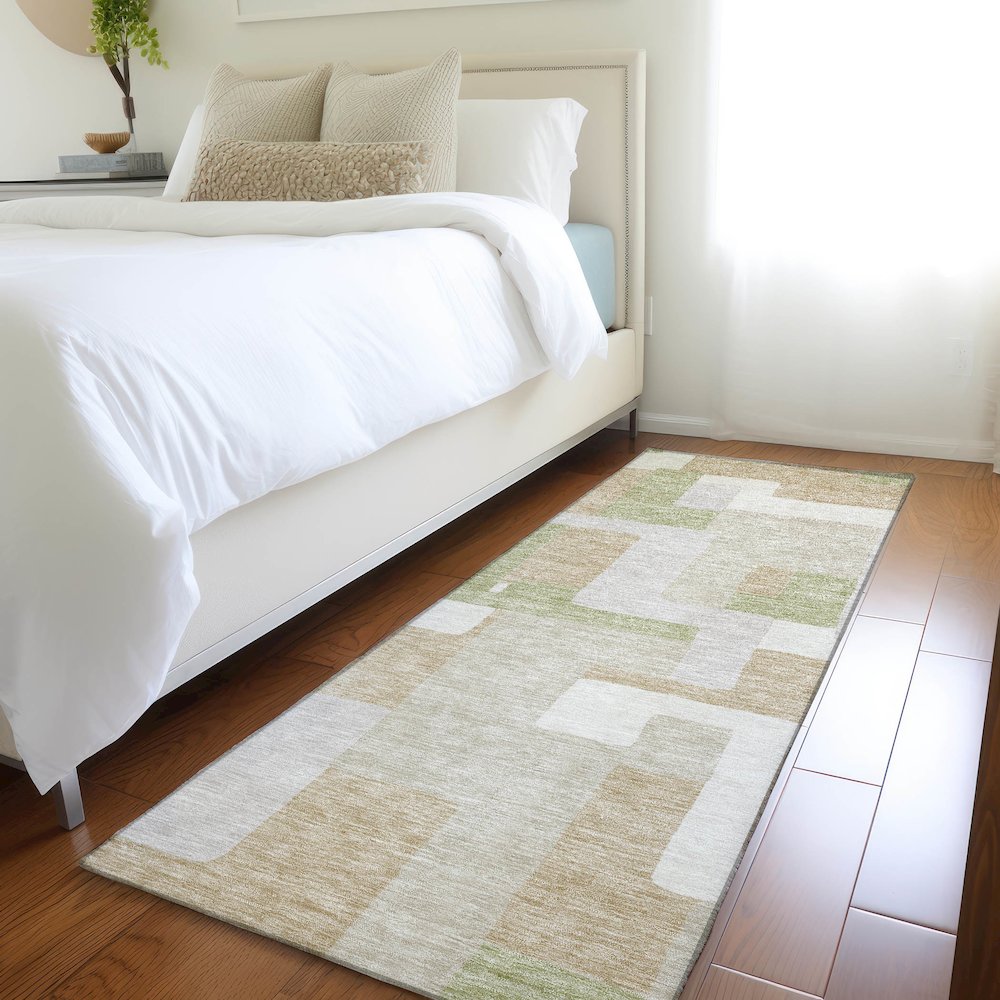 Premium Machine Washable Mayfield AMF955 Beige 2'3" x 7'6" Runner Rug. Picture 5