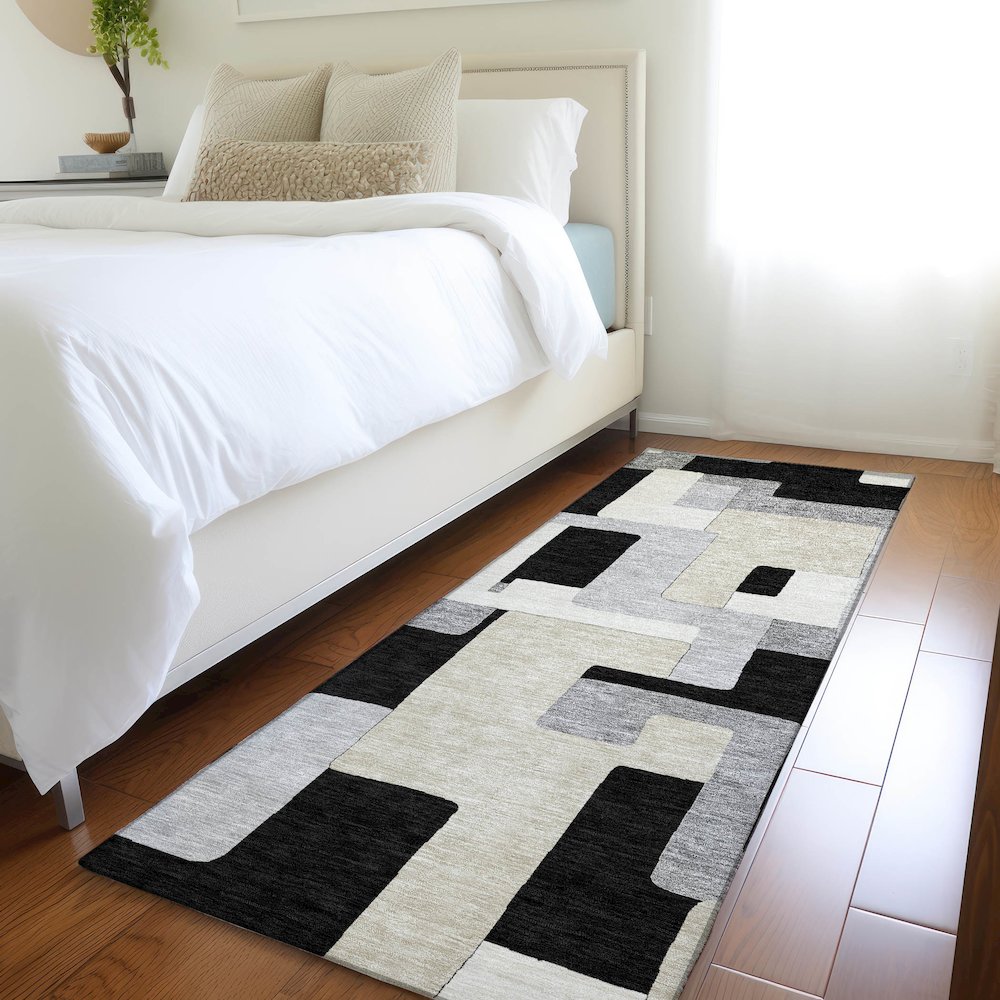 Premium Machine Washable Mayfield AMF955 Black 2'3" x 7'6" Runner Rug. Picture 5