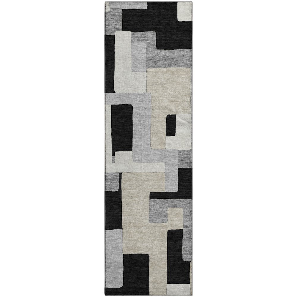Premium Machine Washable Mayfield AMF955 Black 2'3" x 7'6" Runner Rug. Picture 1