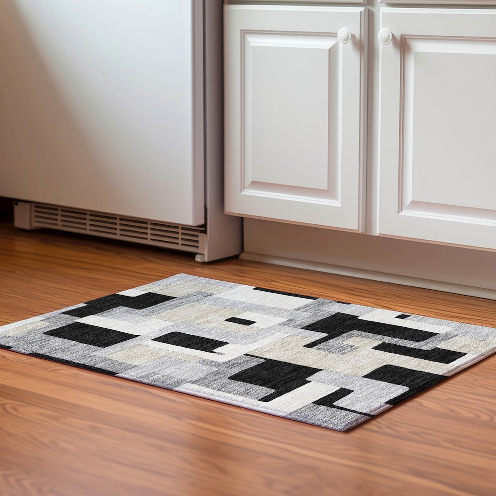 Premium Machine Washable Mayfield AMF955 Black 1'8" x 2'6" Rug. Picture 5