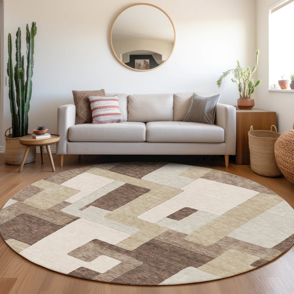 Premium Machine Washable Mayfield AMF955 Brown 8' x 8' Round Rug. Picture 5