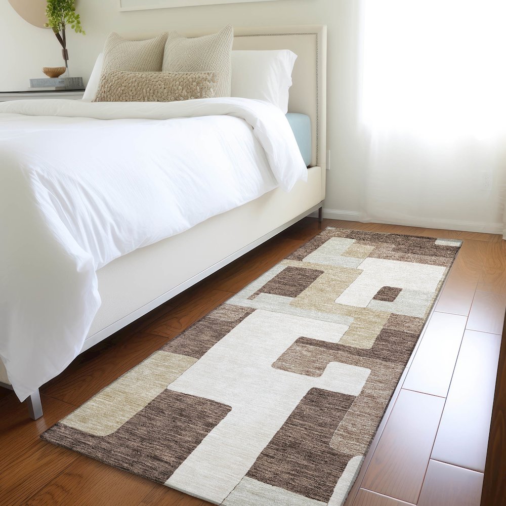Premium Machine Washable Mayfield AMF955 Brown 2'3" x 7'6" Runner Rug. Picture 5