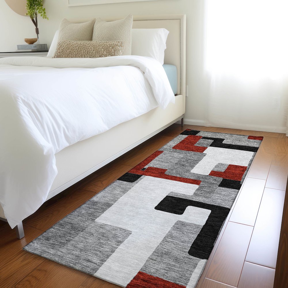 Premium Machine Washable Mayfield AMF955 Gray 2'3" x 7'6" Runner Rug. Picture 5