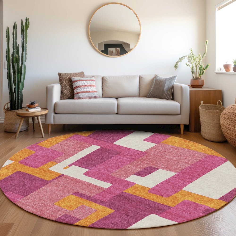 Premium Machine Washable Mayfield AMF955 Pink 8' x 8' Round Rug. Picture 5