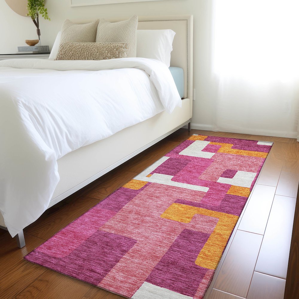 Premium Machine Washable Mayfield AMF955 Pink 2'3" x 7'6" Runner Rug. Picture 5