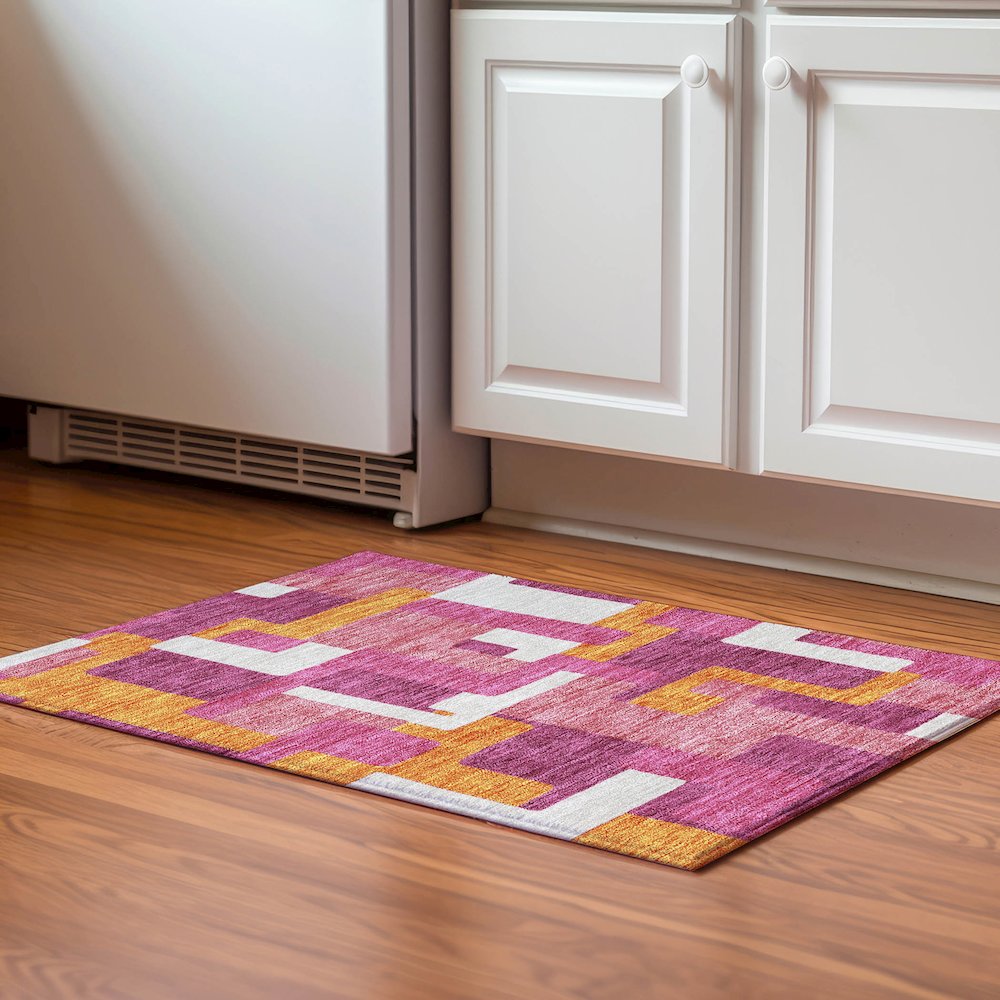 Premium Machine Washable Mayfield AMF955 Pink 1'8" x 2'6" Rug. Picture 5