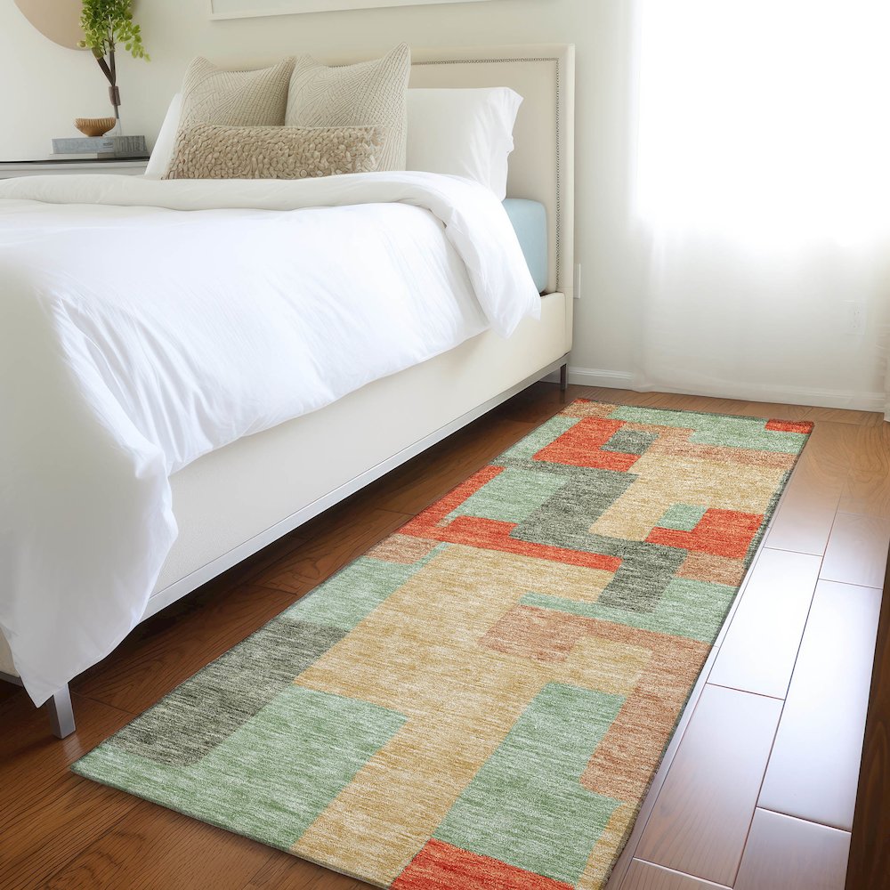 Premium Machine Washable Mayfield AMF955 Sage 2'3" x 7'6" Runner Rug. Picture 5