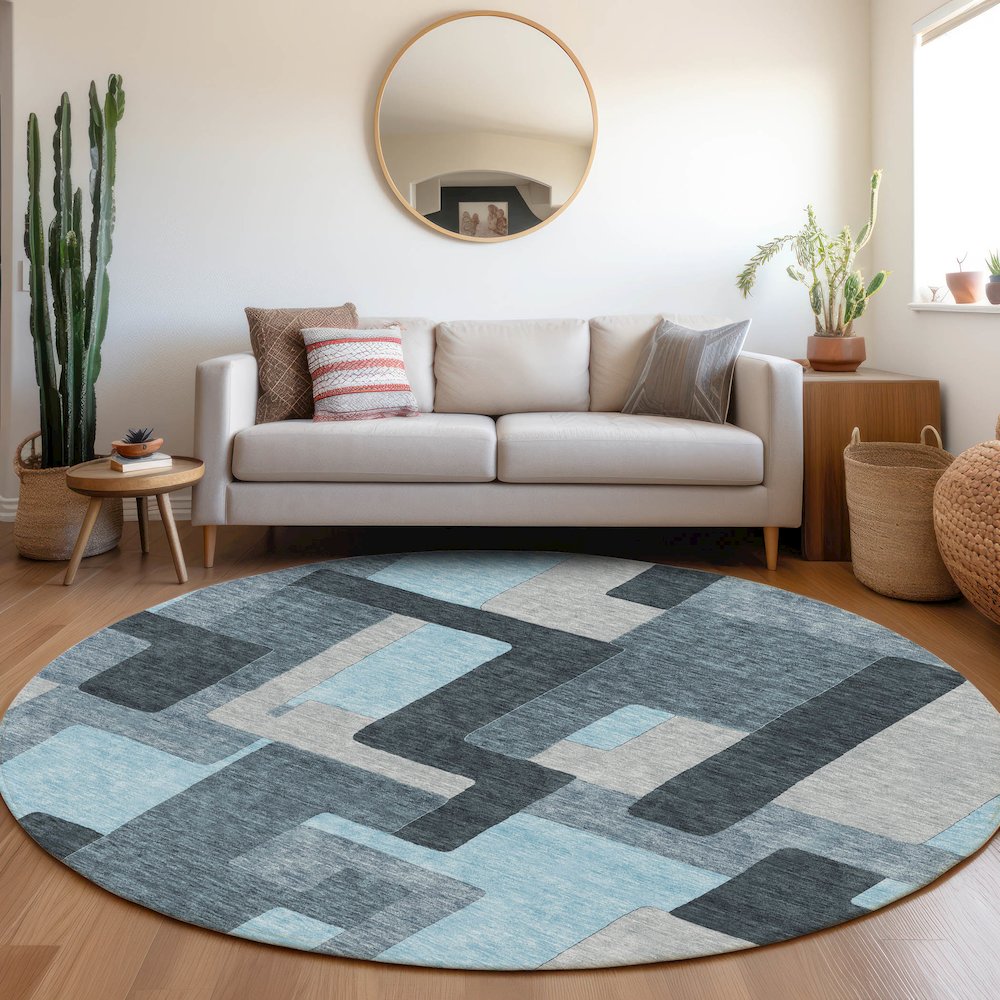 Premium Machine Washable Mayfield AMF955 Sky 8' x 8' Round Rug. Picture 5