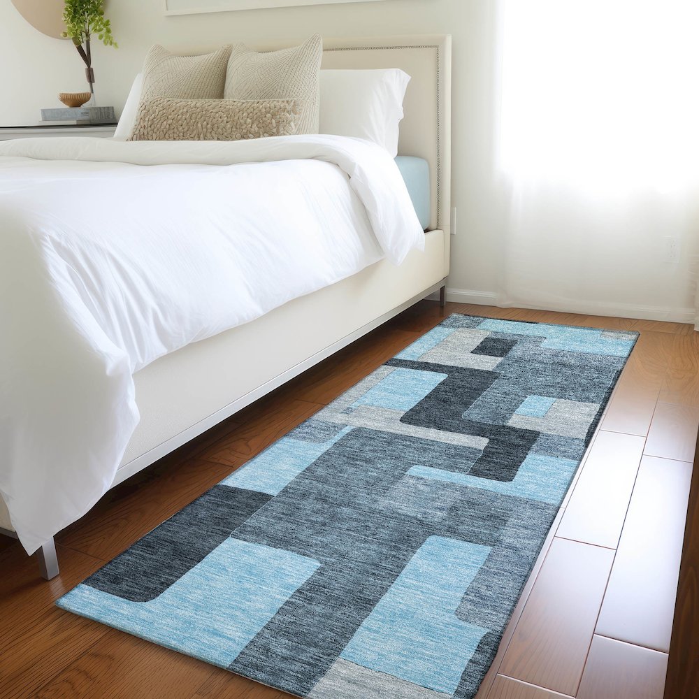 Premium Machine Washable Mayfield AMF955 Sky 2'3" x 7'6" Runner Rug. Picture 5