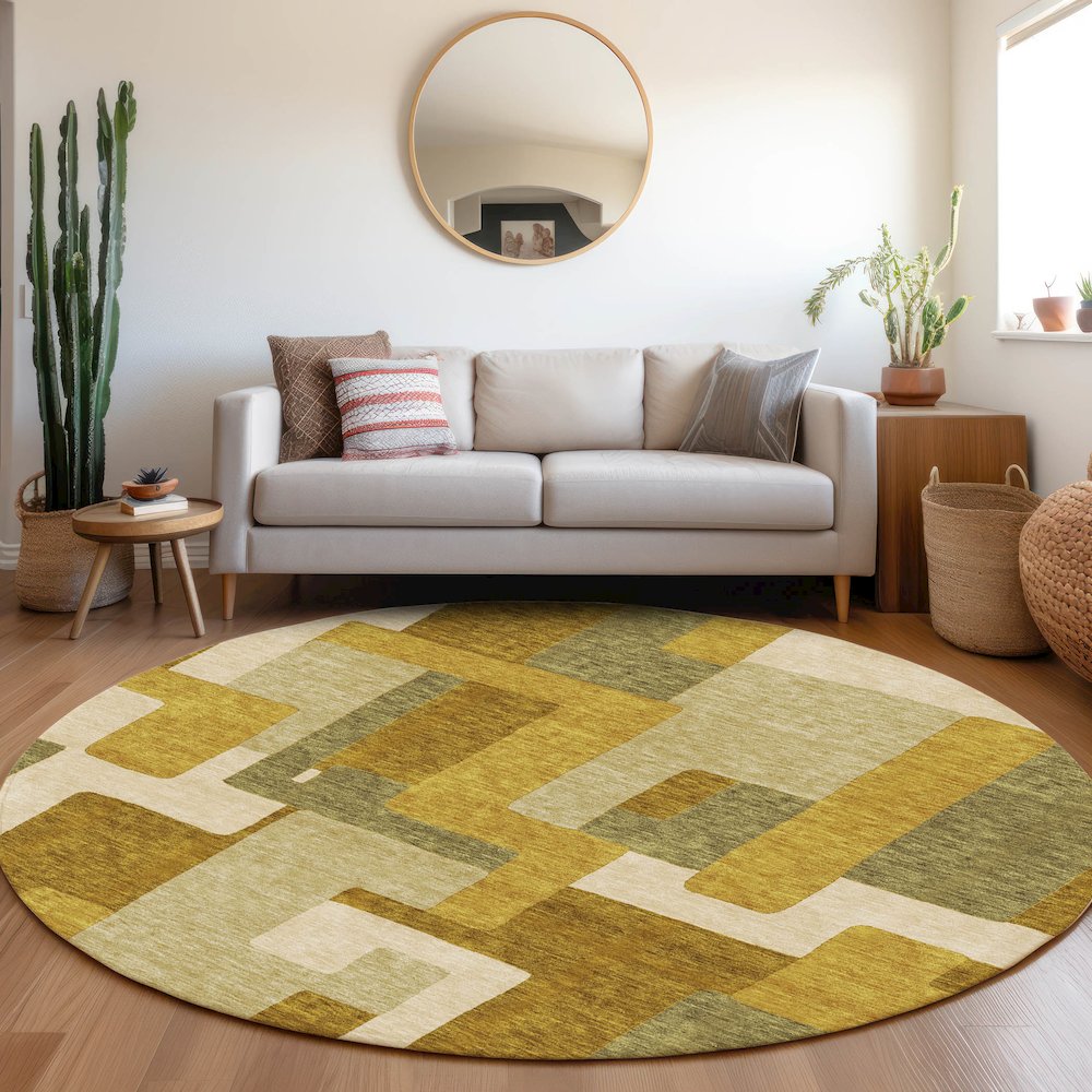 Premium Machine Washable Mayfield AMF955 Wheat 8' x 8' Round Rug. Picture 5