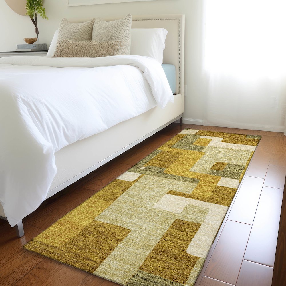 Premium Machine Washable Mayfield AMF955 Wheat 2'3" x 7'6" Runner Rug. Picture 5