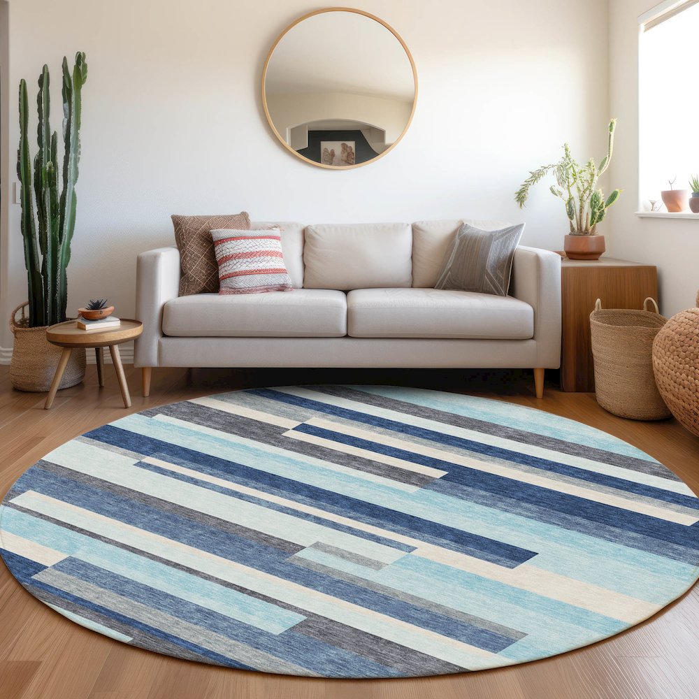 Premium Machine Washable Mayfield AMF956 Blue 8' x 8' Round Rug. Picture 5