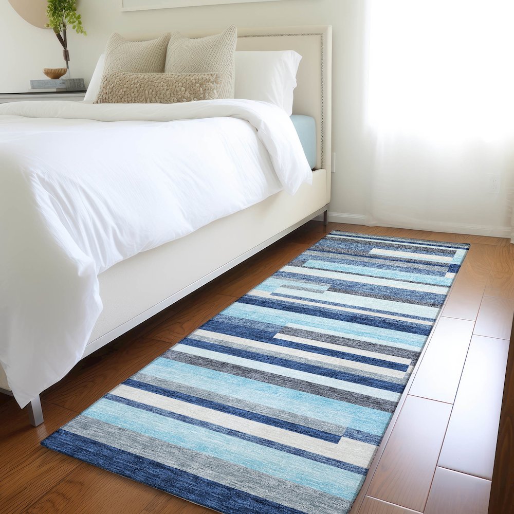 Premium Machine Washable Mayfield AMF956 Blue 2'3" x 7'6" Runner Rug. Picture 5