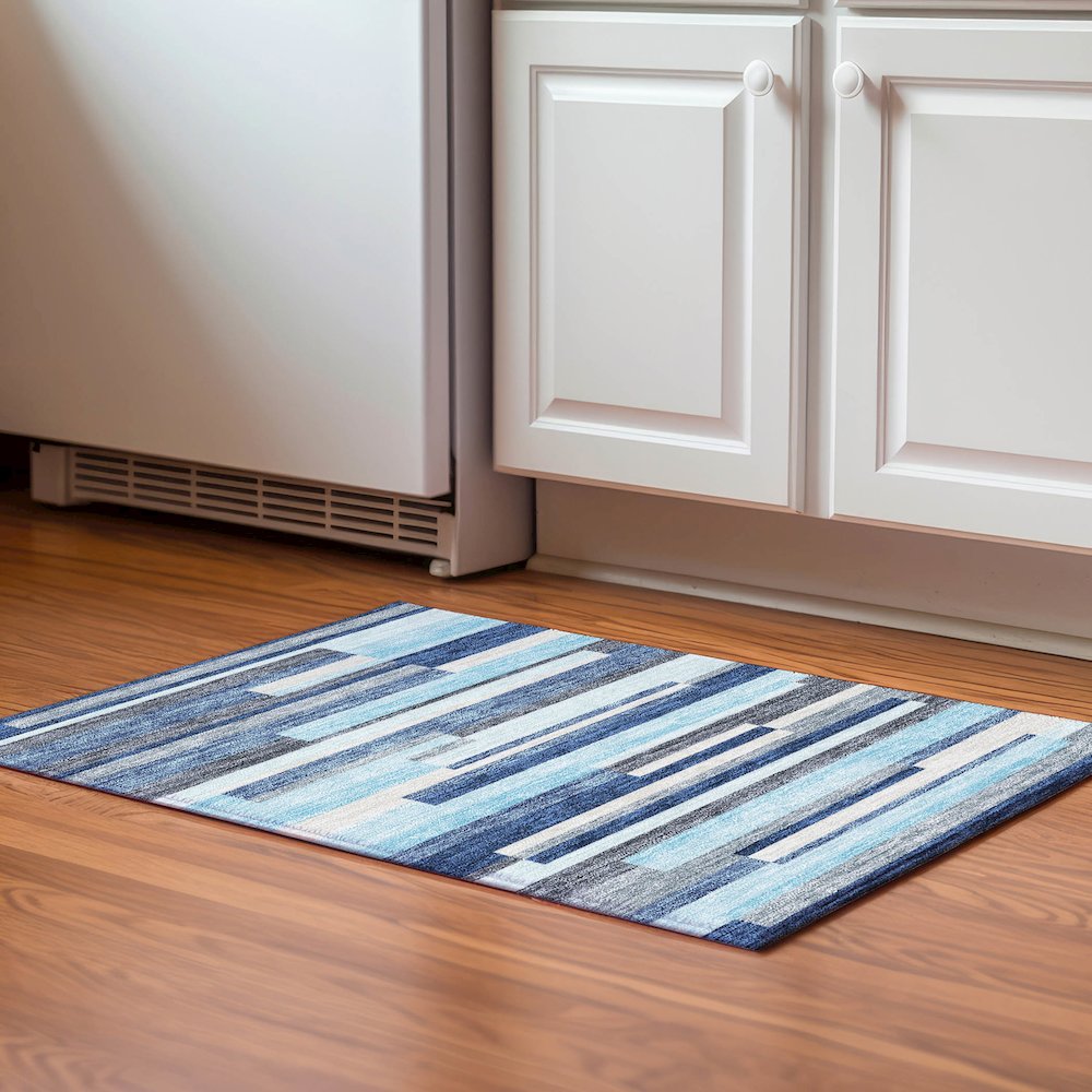 Premium Machine Washable Mayfield AMF956 Blue 1'8" x 2'6" Rug. Picture 5