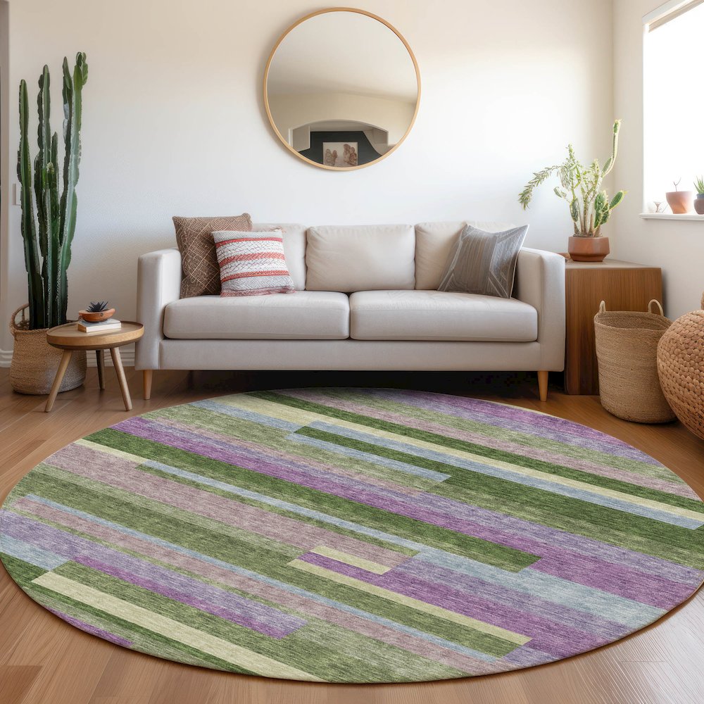 Premium Machine Washable Mayfield AMF956 Cactus 8' x 8' Round Rug. Picture 5