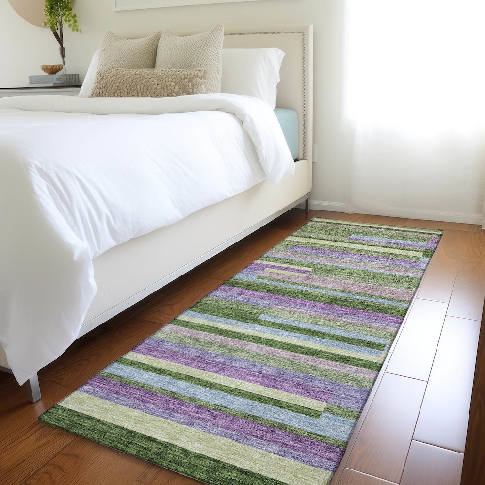 Premium Machine Washable Mayfield AMF956 Cactus 2'3" x 7'6" Runner Rug. Picture 5