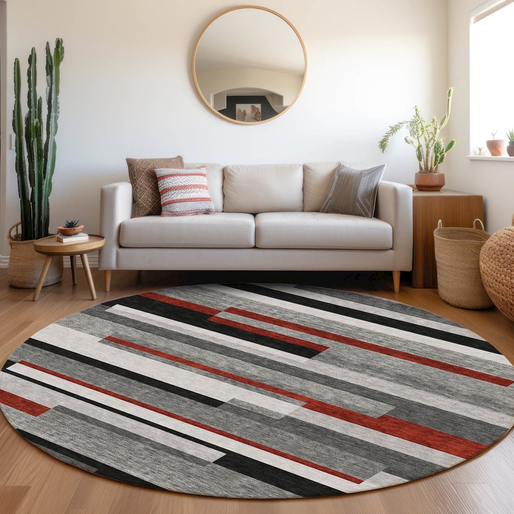 Premium Machine Washable Mayfield AMF956 Gray 8' x 8' Round Rug. Picture 5