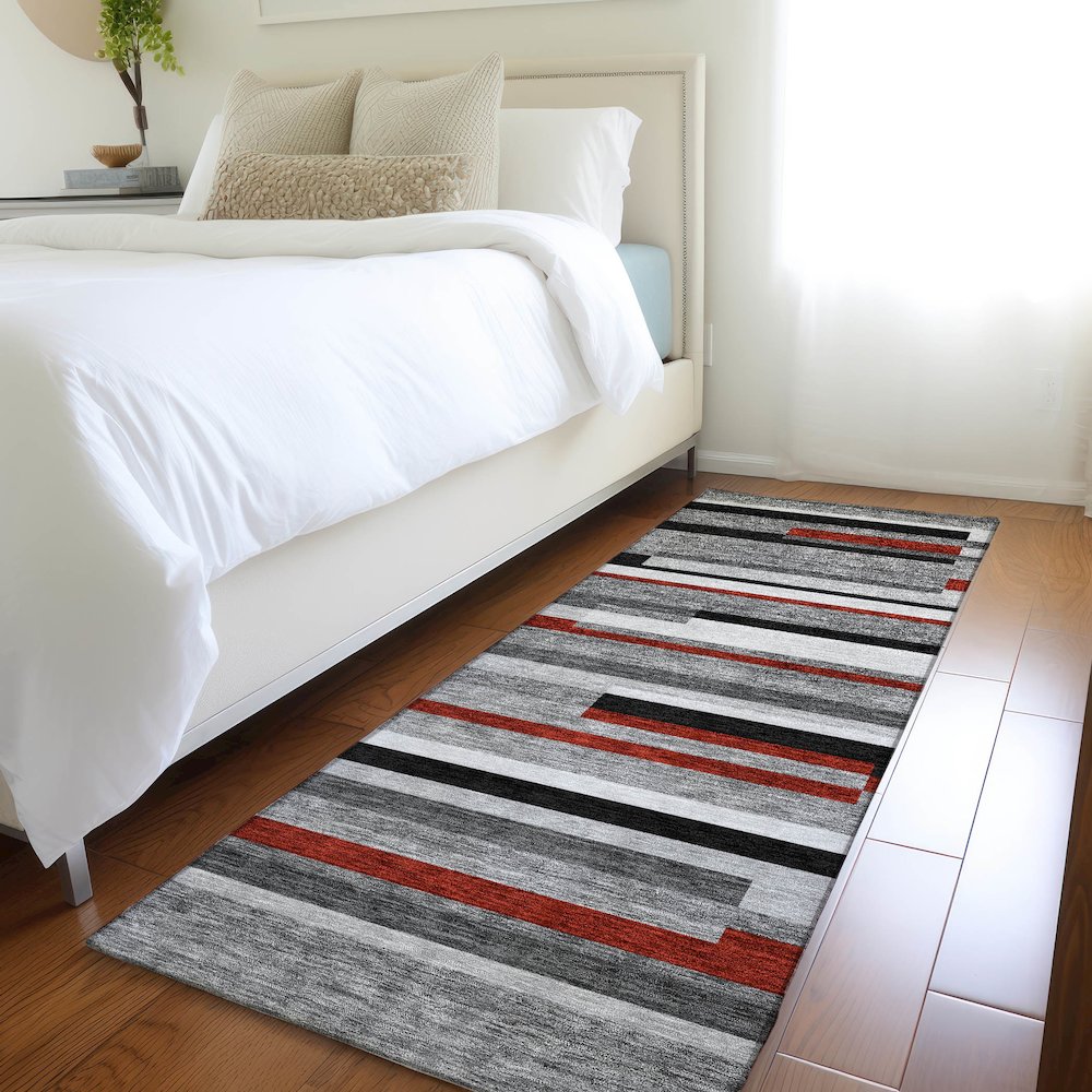 Premium Machine Washable Mayfield AMF956 Gray 2'3" x 7'6" Runner Rug. Picture 5