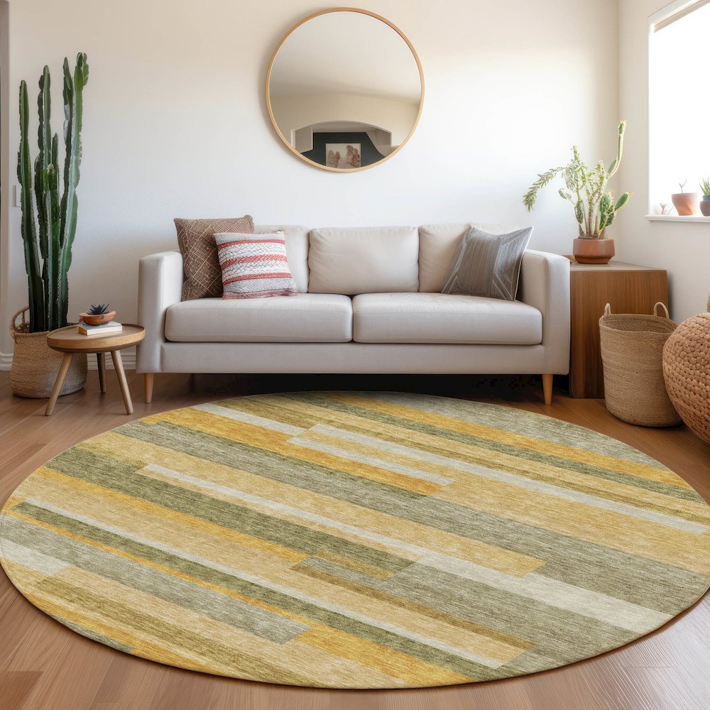 Premium Machine Washable Mayfield AMF956 Honey 8' x 8' Round Rug. Picture 5