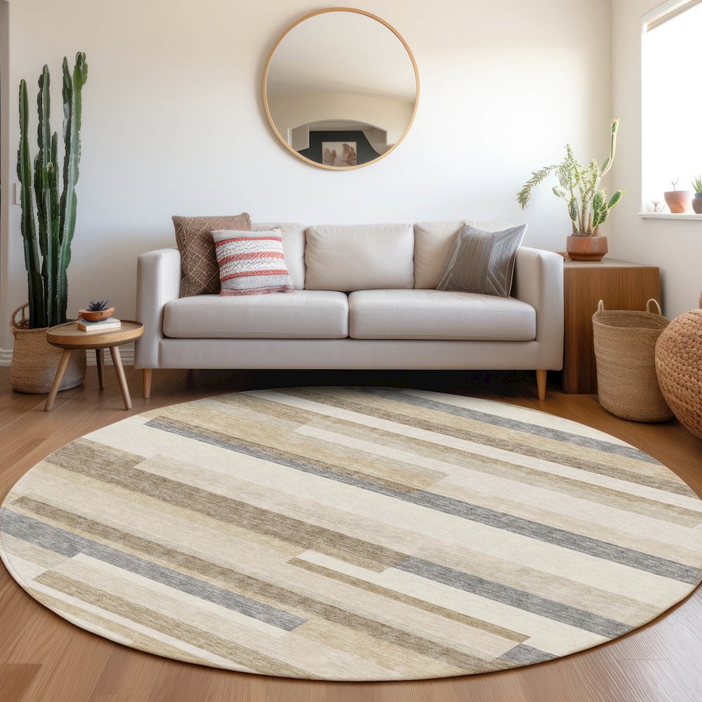 Premium Machine Washable Mayfield AMF956 Ivory 8' x 8' Round Rug. Picture 5