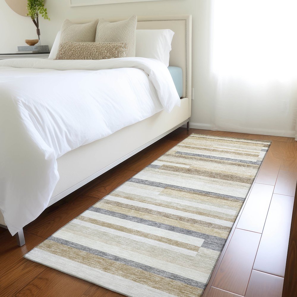 Premium Machine Washable Mayfield AMF956 Ivory 2'3" x 7'6" Runner Rug. Picture 5