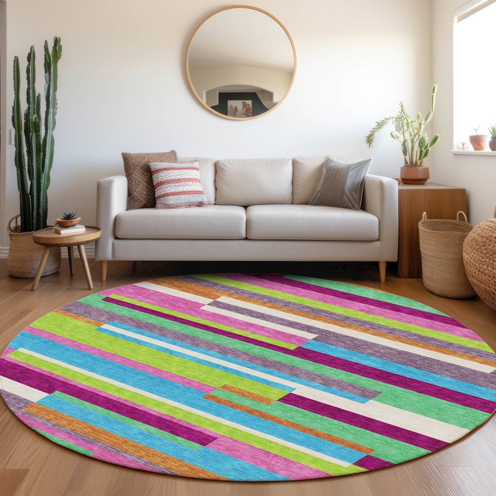 Premium Machine Washable Mayfield AMF956 Lavender 8' x 8' Round Rug. Picture 5