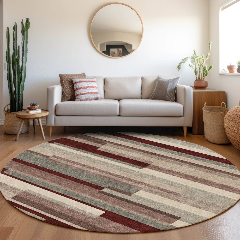 Premium Machine Washable Mayfield AMF956 Merlot 8' x 8' Round Rug. Picture 5