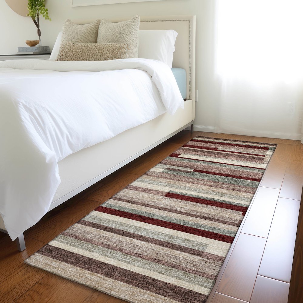 Premium Machine Washable Mayfield AMF956 Merlot 2'3" x 7'6" Runner Rug. Picture 5