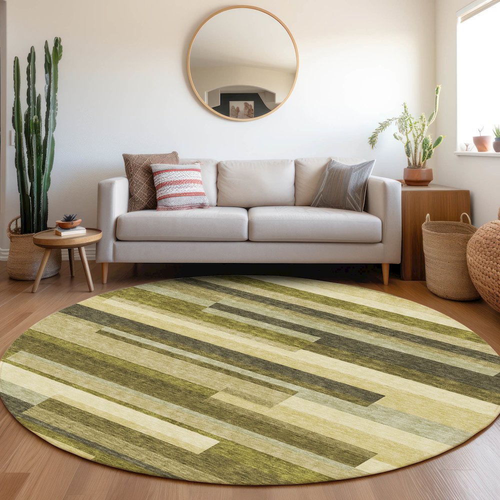 Premium Machine Washable Mayfield AMF956 Olive 8' x 8' Round Rug. Picture 5