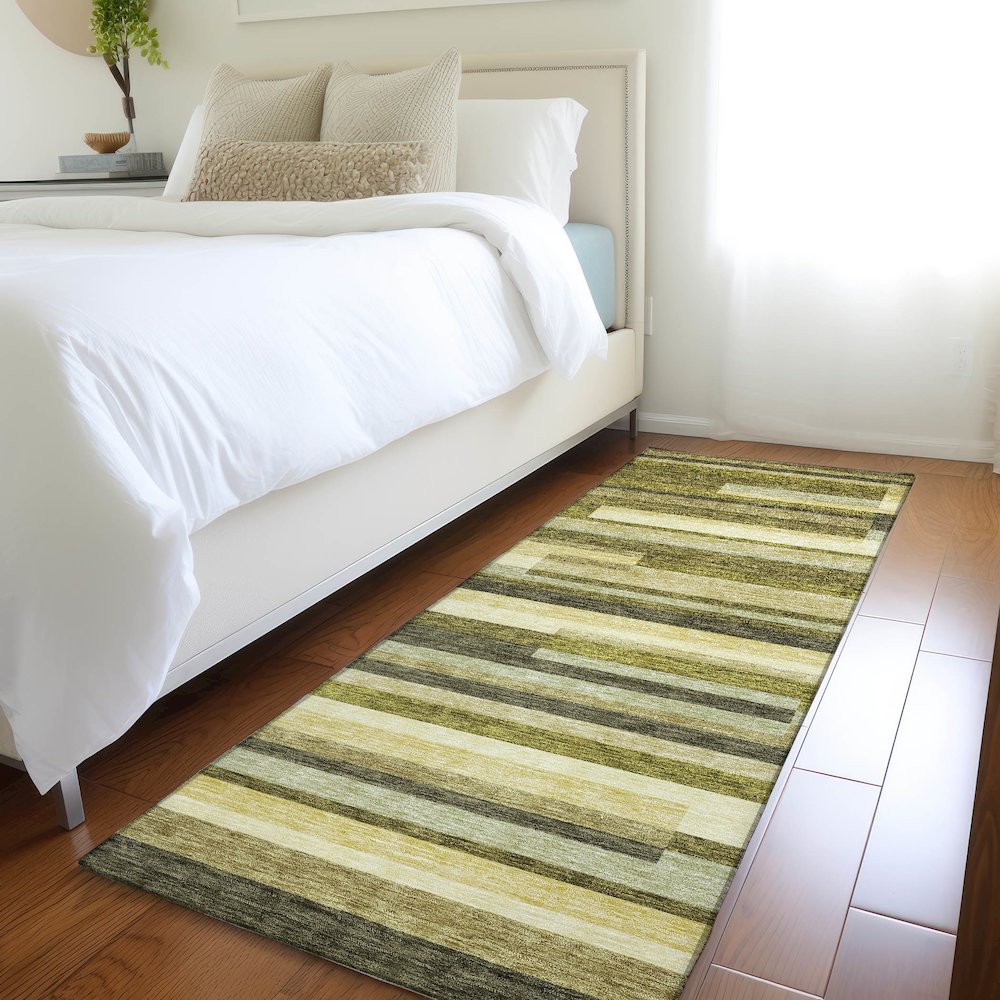 Premium Machine Washable Mayfield AMF956 Olive 2'3" x 7'6" Runner Rug. Picture 5