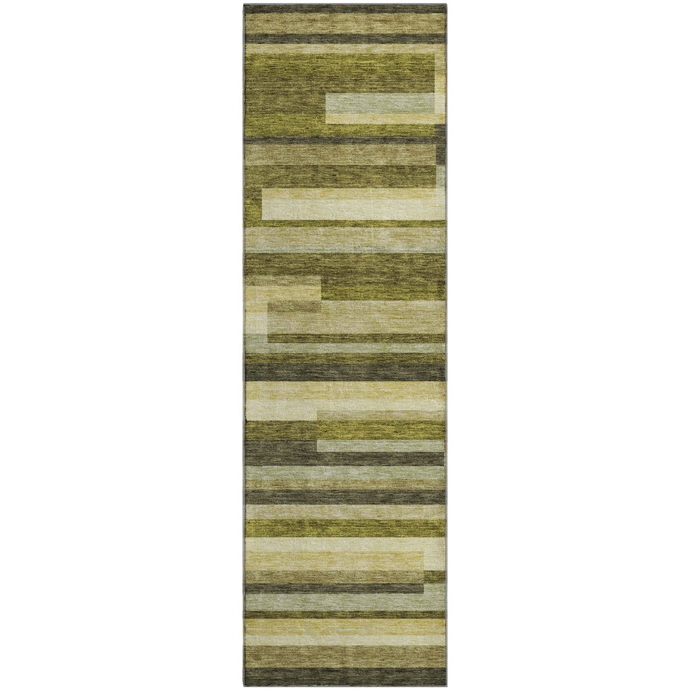 Premium Machine Washable Mayfield AMF956 Olive 2'3" x 7'6" Runner Rug. Picture 1