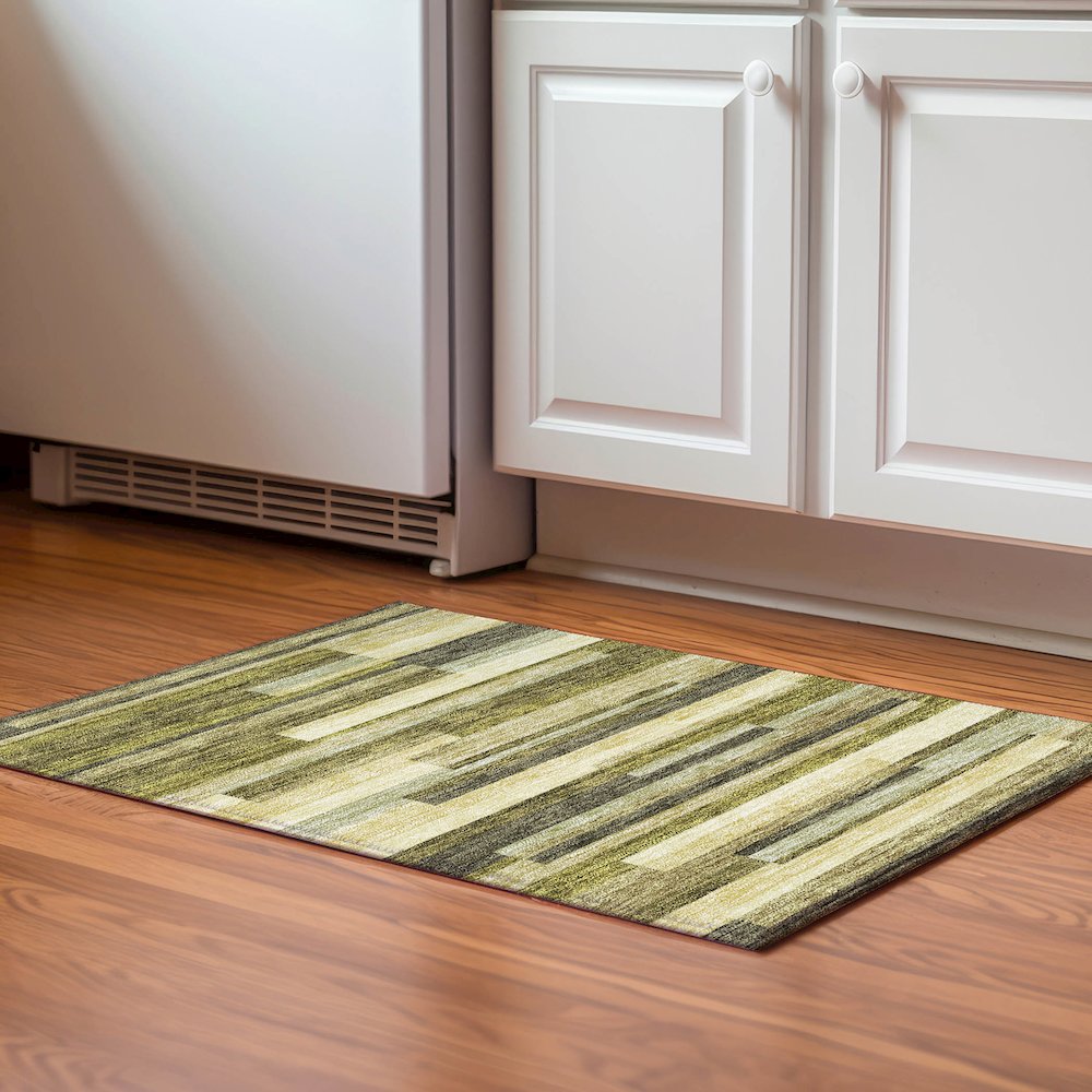 Premium Machine Washable Mayfield AMF956 Olive 1'8" x 2'6" Rug. Picture 5