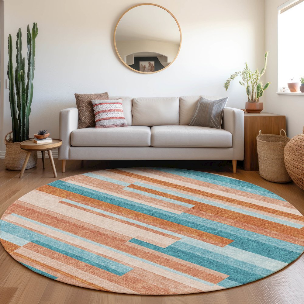 Premium Machine Washable Mayfield AMF956 Orange 8' x 8' Round Rug. Picture 5