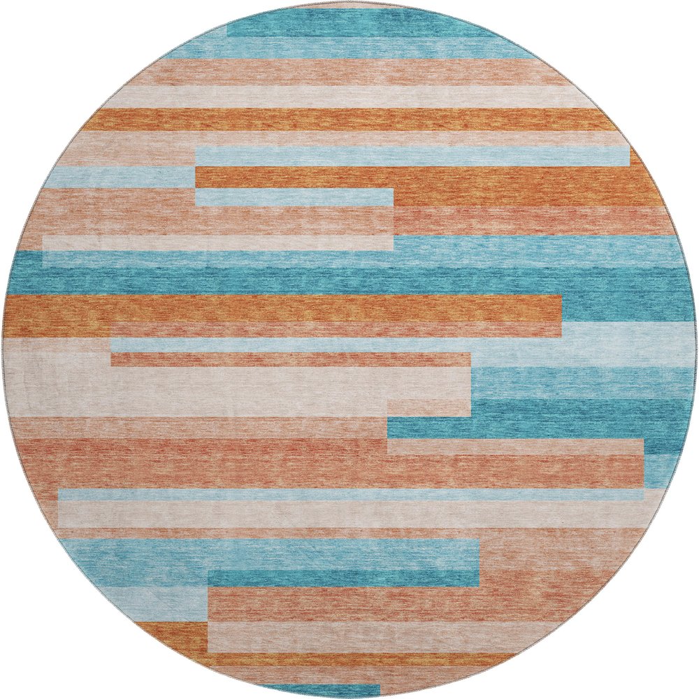 Premium Machine Washable Mayfield AMF956 Orange 8' x 8' Round Rug. Picture 1