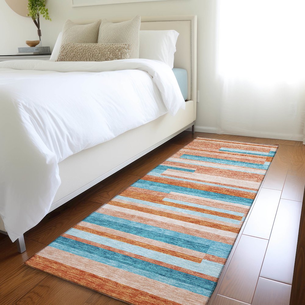 Premium Machine Washable Mayfield AMF956 Orange 2'3" x 7'6" Runner Rug. Picture 5